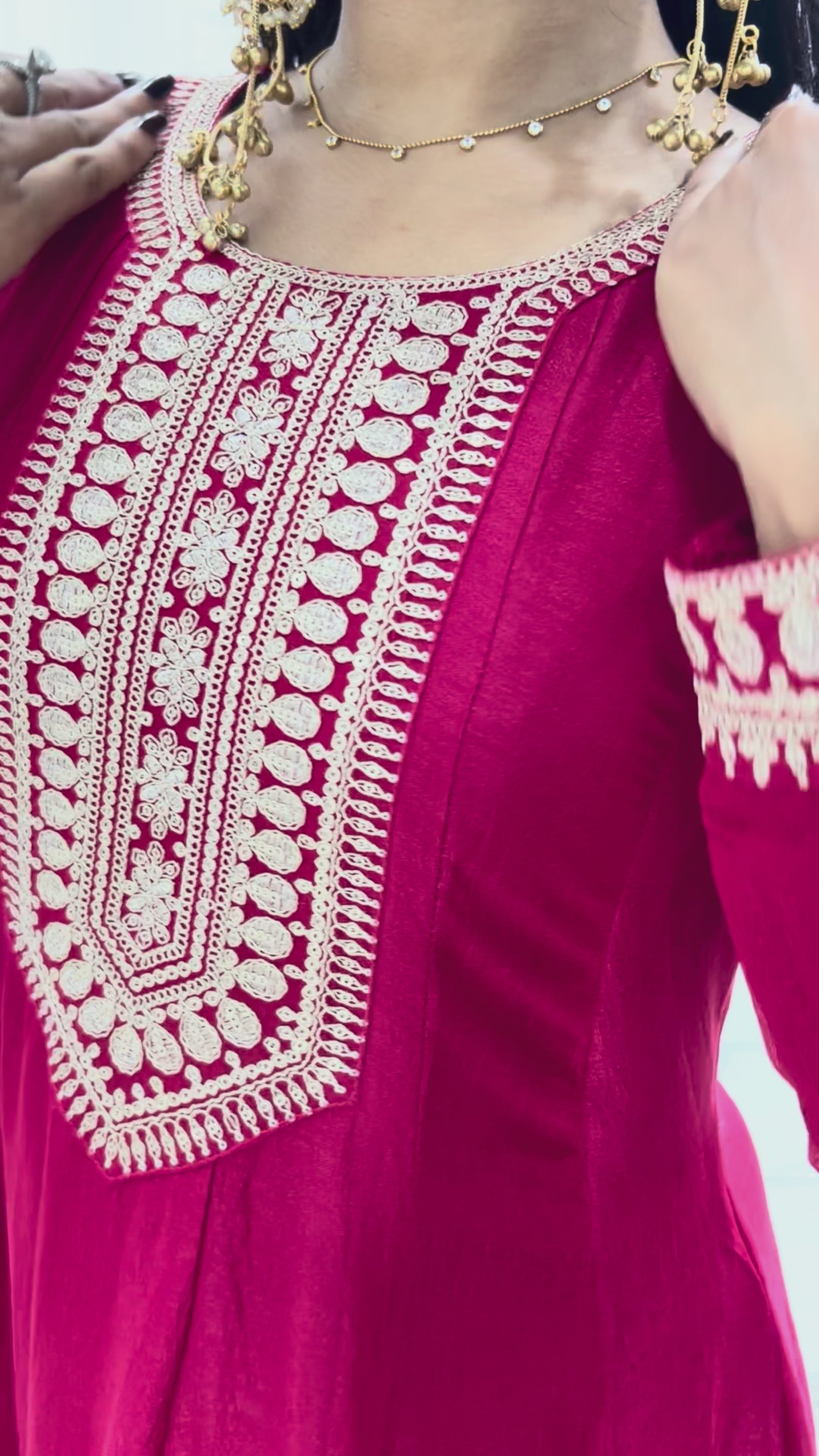 Pure Vichitra Silk Fully Flared Anarkali Gown Set