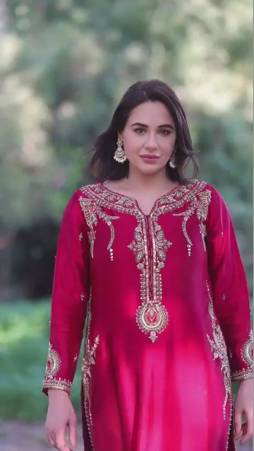 Heavy Roman Silk Embroidered Suit Set