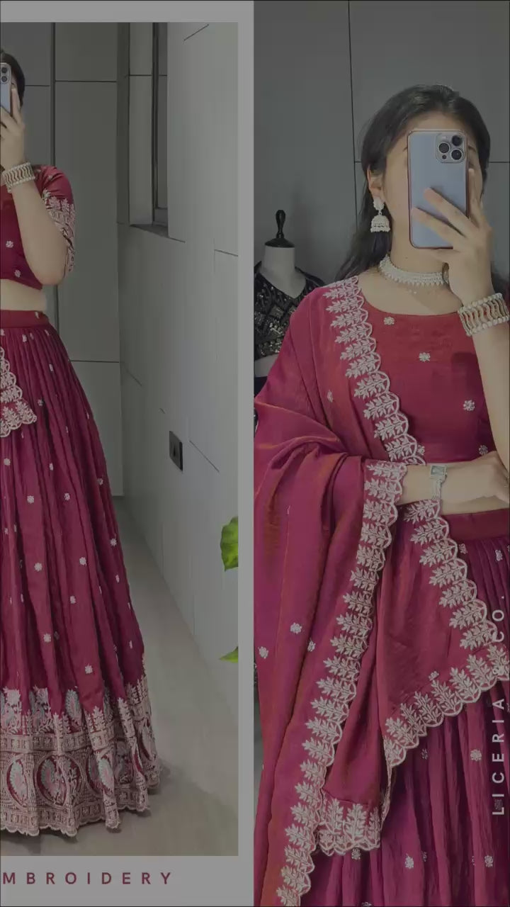 Classical Burgundy Embroidered Lehenga Set