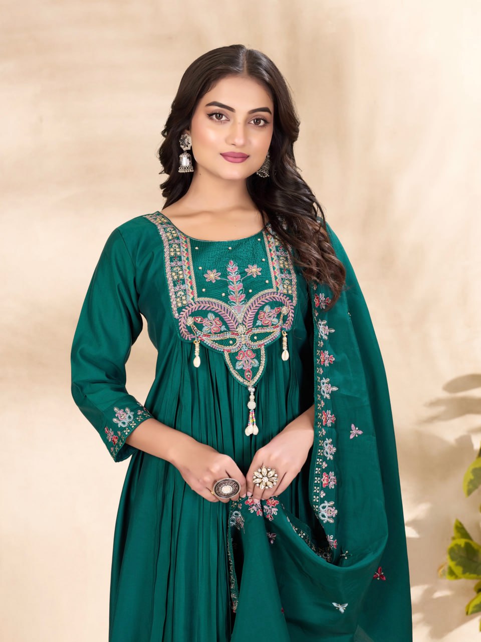 Roman Silk Embroidered Anarkali Kurti Set